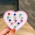 Set of 12 colorful pearl rings for girls in a pink heart-shaped gift display box - Colorful Pearl Style