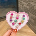 Pink heart-shaped gift box containing colorful pearl and rhinestone rings for girls - Rhinestone Pearl Style