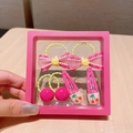 Pink children hair accessories set with polka dot bows and cherry clips in a display box - 2# Pink Series