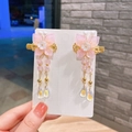 Pinces à cheveux Hanfu avec fleurs en résine rose, perles et longs glands pour filles - Petit Papillon Rose (15#)