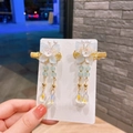 Paire de pinces à cheveux papillon bleu avec longs pompons et perles pour filles Hanfu - Petit Papillon Beige (16#)