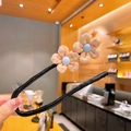 Strumento per chignon con margherite a quadretti in tessuto rosa e giallo - 5# Bottone Quadri
