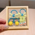 Set di accessori per capelli bimba con fermagli ciliegia gialli e fiocchi blu a pois - Assortimento Decorazioni Capelli Fiocco Giallo