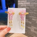 Barrette hanfu rose pour fille avec fleurs, perles blanches et pompons chatoyants - Petit Papillon Violet (17#)