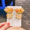 Barrettes Hanfu faites main avec fleurs orange à double couche et franges de perles - Pendentif Jaune Orangé (18#)