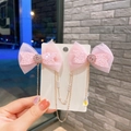 Pince à cheveux papillon rose avec ruban en maille et glands de perles pour filles - Chaîne de Front Nœud (20#)