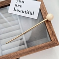 Minimalist metal hair pin with cream-colored faux glass bead in vintage jewelry box - Cream
