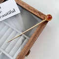 Elegant French-style coffee amber glass bead hair pin with a gold-tone metallic wand - Caramel color