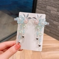 Set de barrettes à fleurs bleues et roses avec pompons argentés et clochettes - Fleur à Trois Feuilles Bleue (26#)