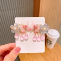 Roze vlinder en blauwe bloem haarclip met parelkwastjes voor meisjes hanfu stijl - 9# Rode Vlinder met Drie Waterdruppels