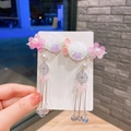 Barrettes Hanfu roses pour filles avec fleurs, longs glands et ailes de papillon - Style Pendentif Disque Rond (29#)