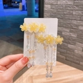 Barrettes à fleurs jaunes faites main pour enfants avec longs pompons et pétales en résine - Trois Fleurs Jaunes (30#)