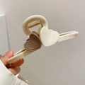 Elegant large cream hair claw clip with brown and beige heart stitch pattern - Mermaid White