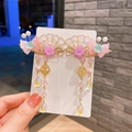 Barrettes papillon en éventail rose avec pompons dorés pour coiffure style Hanfu - Gland Éventail en Fer (33#)