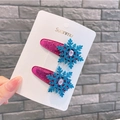 Fermagli per capelli a fiocco di neve blu principessa per bambine in pelle PU lucida - Clip BB Fiocco di Neve / Rosa Scuro (1#)