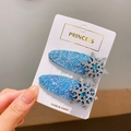 Blue glitter BB hair clips with silver snowflake and heart gem for kids - Snowflake BB Clips / Blue Water Drop (5#)