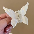 Pearlescent white butterfly hair claw clip with 3D wings and golden spring mechanism - Iridescent Fairy White (1-Fairy White)