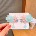 Paar muntgroene bloemen haarspelden met hangende kralen voor meisjes Hanfu kostuum - 22# Blauwe Grote & Kleine Vijf Bloemen