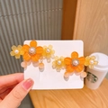 Exquise Hanfu bloem haarspelden met oranje hars bloemblaadjes, parels en hangers - 27# Oranje Drie Bloemen