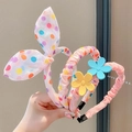 Three-piece set of floral and polka dot rabbit ear headbands in pink macaron colors - 6# Pink Polka Dot
