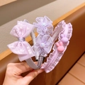 Three-piece purple floral and mesh rabbit ear headbands set for little girls - 01 Purple Series
