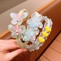 Three-piece floral fabric headbands set for girls with lace and 3D heart charms - 02# Green Series