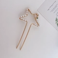 Horquilla dorada en forma de estrella con perlas blancas y pequeños detalles florales - Estilo Estrella Con Palillo Pelo Perla