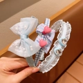 Three-piece light blue floral girl's headband set with lace, mesh bow, and pearls - 03# Blue Series