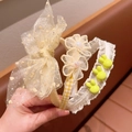 Three-piece girls' floral headbands set with lace flowers and mesh rabbit ears - 04# Yellow Series
