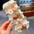 Detailed view of elastic hair ties featuring cute resin bears, hearts, and floral charms - 5# Beige Heart 5-Piece (5#)
