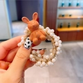 Cute orange rabbit elastic hair tie with white imitation pearls for girls' hairstyles - 3D Cartoon Rabbit Style