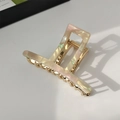 Elegant geometric acetate hair claw clip with iridescent pearl finish and gold alloy base - Pearl Texture / Beige Multicolor