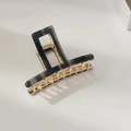 Elegant geometric acetate hair claw clip in dark grey with golden metal teeth - Solid Pattern / Black