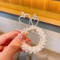 Children pearl hair tie featuring a silver crown with small sparkling rhinestones - Heart Crown Style