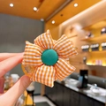 Pince à cheveux fleurie à carreaux orange et blanc pour filles et petites filles - Fleur à Carreaux Orange