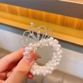 Luxurious pearl hair tie with a sparkling rhinestone crown for girls princess hairstyles - Teardrop Crown Style