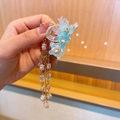 Hanfu hair claw clip featuring blue resin flowers and elegant pearl tassels - Coral Velvet Hair Claw (3#)