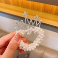 Sparkling silver crown hair ring for girls with white pearls and rhinestones - Star Crown Style