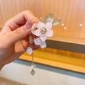 Pink resin flower hair stick with green leaves and tassel for Hanfu accessories - Pink Five-Petal Flower Hair Claw (2#)