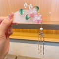 Traditional Chinese hair comb with pink resin flowers and golden tassels for girls - Two Pink Flowers Hair Comb (13#)