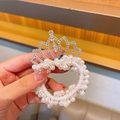 Elegant pearl elastic hair tie featuring a sparkling rhinestone crown for girls - Gemstone Crown Style