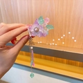 Ancient style purple resin flower hairpin with golden tassels and pearls for Hanfu - Purple Flower Bun Clip (6#)