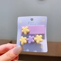 Lot de barrettes à fleurs mignonnes avec motifs rectangulaires violets et dorés 3D - Violet à Fleurs