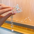 Hanfu Haarklammer mit blauem Schmetterling und langen, bunten Blumenglasperlen-Quasten - Kleine Blume Dutt-Clip (8#)