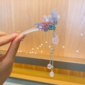 Traditioneller chinesischer Haarstab mit rosa Blüte und süßem Kaninchen-Anhänger - Korallenvlies Haarnadel (20#)