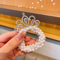 Elegant pearl hair tie with a silver rhinestone crown for girls hairstyle decoration - Multi-Gemstone Crown Style