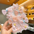 Ensemble de barrettes à fleurs et nœuds roses pour filles avec dentelle et perles - Ensemble de 10 pièces / Série Bourgeon de Neige