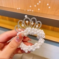 Sweet pearl crown hair tie with sparkling rhinestones and silver metal princess crown - Stamen Crown Style