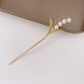 Elegant lily of the valley hair pin with pink gradient flowers and gold-plated stem - Rice White Lily