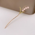 Elegant gold lily of the valley hair pin with pink petals and green leaves - Light Pink Lily
